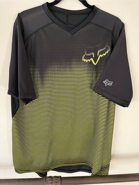 Fox Racing Tech Aircool MTB Cycling Jersey Black Yellow Striped Size L